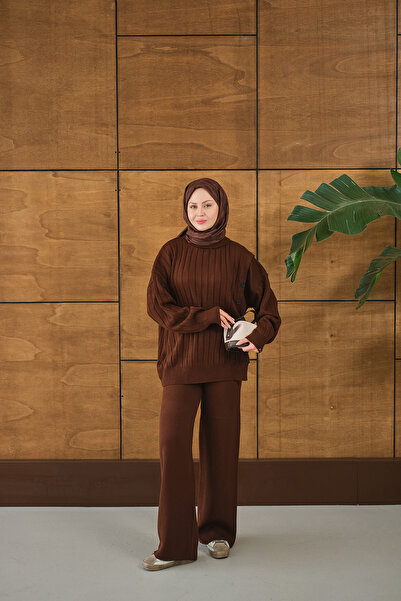 LOCCO Set de tricotaje cu nasturi pentru femei, maro