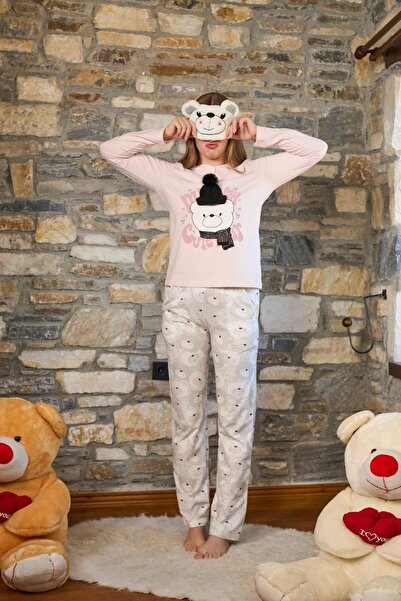 Cossy By Aqua Aqua 26235 pink bear pompom half button pajama set