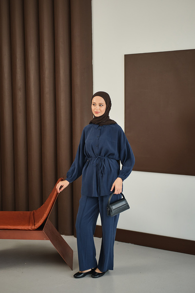 LOCCO Γυναικείο Σετ Ζευγάρι με Κορδόνι στη μέση Ναυτικό Μπλε