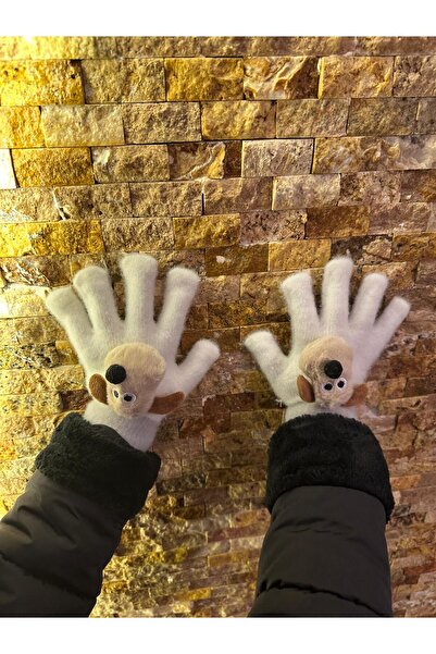 sema aksesuar قفازات شتوية بيضاء للأطفال من عمر 2 إلى 8 سنوات مع شكل كلب