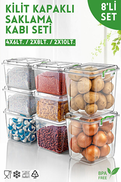 Nandy Home Set of 8 Elite Line Storage Containers with Locking Lids - Multi-Purpose Storage Container Set - 6Lt./8Lt./10Lt.