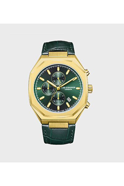 Lee Cooper Special Design Men's Watch | Gold & Green Harmony - Multifunctional, Octagon Case Elegance