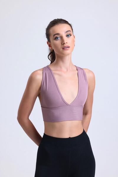 Kompedan Çapraz Sırt Detay Fitilli Spor Büstiyer | Gül Kurusu