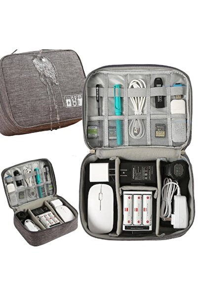 Optim Solution Travel Organizer for Cables, Chargers & Accessories, Waterproof, 18 x 24 x 9 cm, Gray