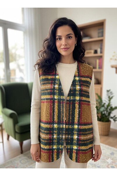 AGORATEKSTİL Жіночий оригінальний італійський картатий жилет