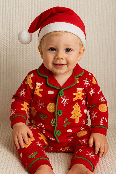 SANTRALBEBE Baby Boy Front Buttoned Christmas New Year Pajama Set