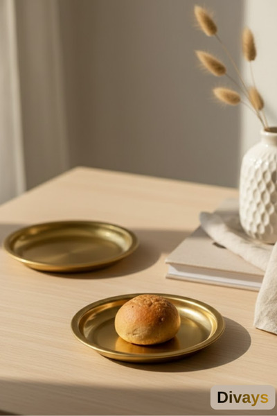 DİVAYS 11 cm Gold Metal Presentation Plate |   Luxury Serving Plate Mezelik Steel Coaster