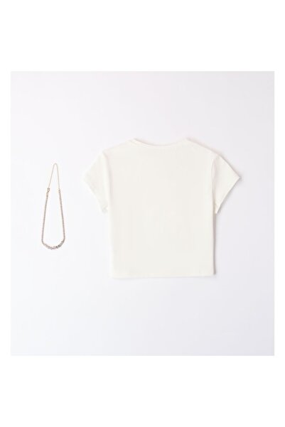 İDO I Do - Girls' T-shirt with matching elegant attached necklace, White, 164-170 cm