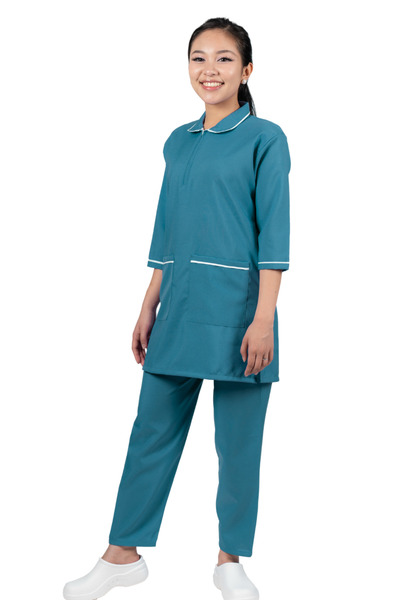 ABSHIR طقم زي خادمة/خادمة/مربية أطفال بأكمام ثلاثة أرباع، مع بنطال مطابق بسحا...