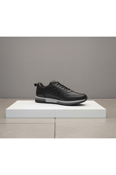 L.A Polo Genuine Leather Lace-Up Black Smoked Men's Shoes