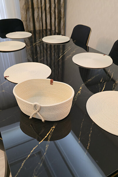 KAAN HOME 6-Piece Supla Bread Basket Set with 1 Lidless Bread Basket, White Color Patterned Presentation Basket