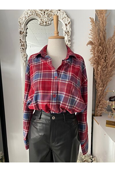 çınarr butikk Bordo Ekose Desen Gömlek