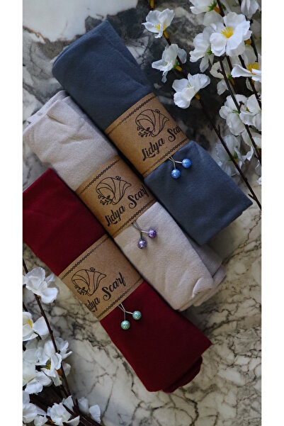 Lidya Şal Yumuşak Dokulu Jersey Penye Şal Seti Şal Klipsi Hediyeli (BORDO TAŞ...