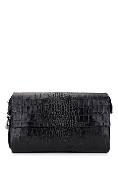 Tamer Tanca Men's Genuine Leather Black Crocodile Handbag