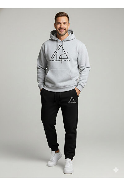 NİCE Three Thread Compact Inside Cotton Motivational B Printed Sports Men O Oversized Hoodie Premium Tracksuit Set