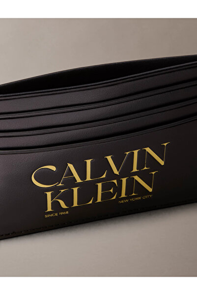 Calvin Klein Men's Gold Logo Detailed Multi-Compartment Black Card Holder Lv04D1147G-Ub1