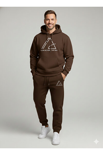 NİCE Three Thread Compact Inside Cotton Motivational B Printed Sports Men O Oversized Hoodie Premium Tracksuit Set