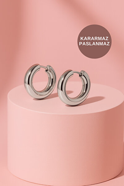 KAYOUBI Kadın Antialerjik Suya Tere Dayanıklı Kararmaz Günlük Gece Düğün İçin Gümüş Silver Halka Çelik Küpe