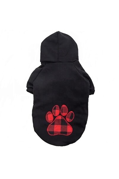 ADLUMUS Black hoodie for small and medium sized dogs, Dog Paw Print in black and red plaid, L
