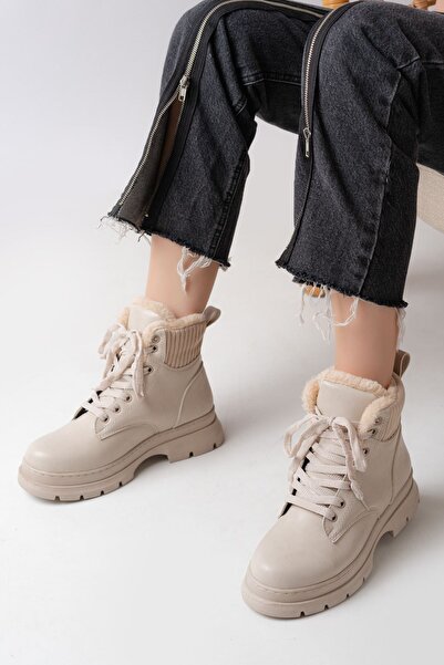 Zerenyus Zri̇n-080 Premium Beige Lace-Up Casual Women's Boots