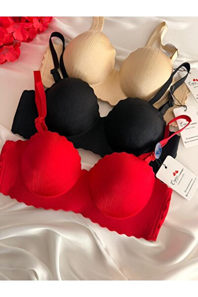 cdh çeyize dair herşey Padded Supportive Non-Marking Women's Bra (Red/Black/Skin)