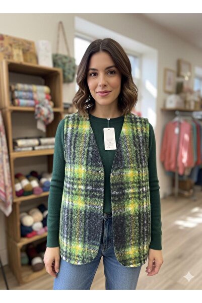 AGORATEKSTİL Жіночий оригінальний італійський картатий жилет