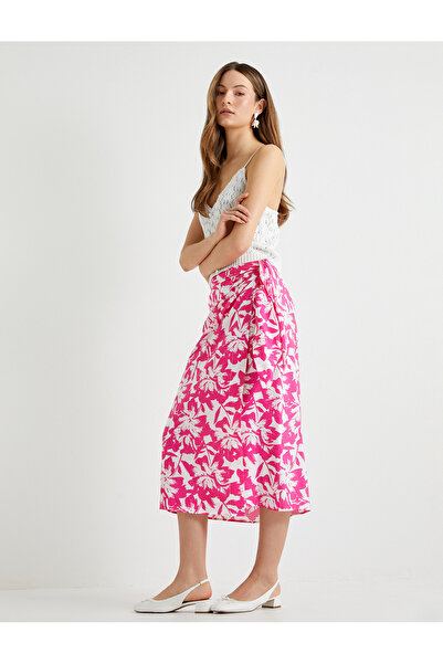 Koton Fusta Midi Florală cu două rânduri de nasturi cu detaliu de legare