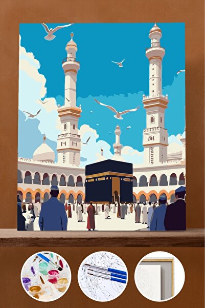 Pastelya Sayılarla Boyama Seti Çerçeveli Kasnaklı Kabe Huzuru 40x50 cm KY 1923