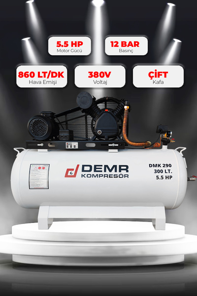 Demr Kompresör Hava Kompresörü Pistonlu 300 Lt 2 Kafa 12 Bar 5.5 Hp IDMK290