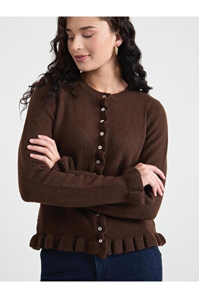 Cockatoo Cardigan tricotat cu mânecă lungă și decolteu cu volan