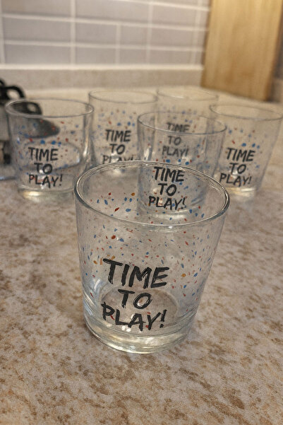 SİHİRLİ AYAKLAR 6-Piece Glass Slogan Water Cup Soft Drink Cup'Time to Play' Written Soft Drink Cup 330 ml