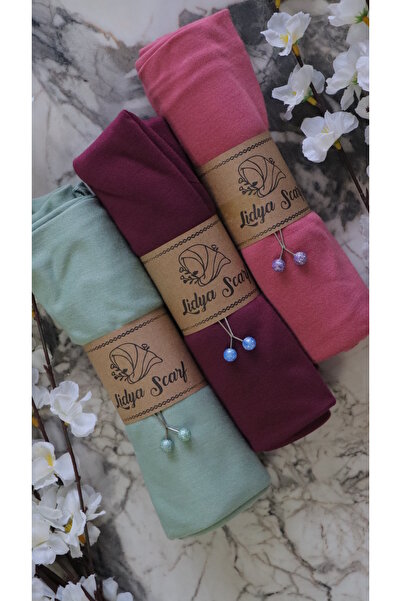 Lidya Şal Yumuşak Dokulu Jersey Penye Şal Seti Şal Klipsi Hediyeli (SU YEŞİLİ...