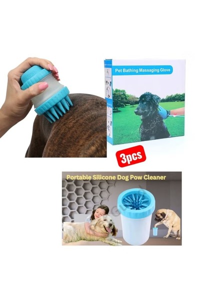 Generic Pet bath and massage brush with portable silicone paw cleaner, for ultimate comfort and hygiene.