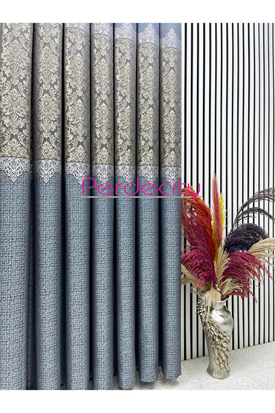 PERDECITY Damask Pattern Indigo Background Curtain 100cm Suitable for Any Room 1X3 Tightly Pleated