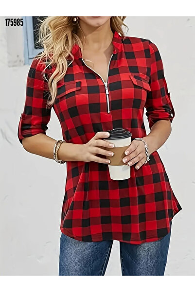 Viyamo Yeni Sezon Kadın Yeni Trend Süprem Kumaş Geometrik Desenli Hakim Yaka ...