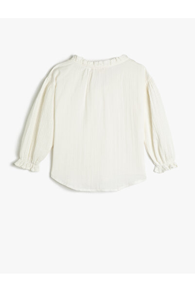 Koton Shirt Cotton Long Sleeve Elastic Cuff Mock Neck