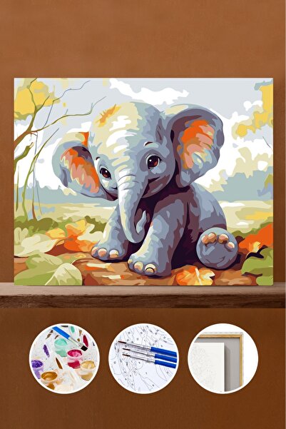 Pastelya Sayılarla Boyama Seti Çerçeveli Kasnaklı Bebek Fil 40x50 cm KY 1921