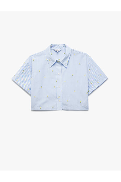 Koton Cămașă crop din poplin cu mâneci scurte și detaliu brodat cu lămâie