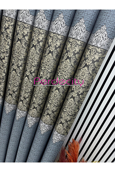 PERDECITY Damask Pattern Indigo Background Curtain 100cm Suitable for Any Room 1X3 Tightly Pleated