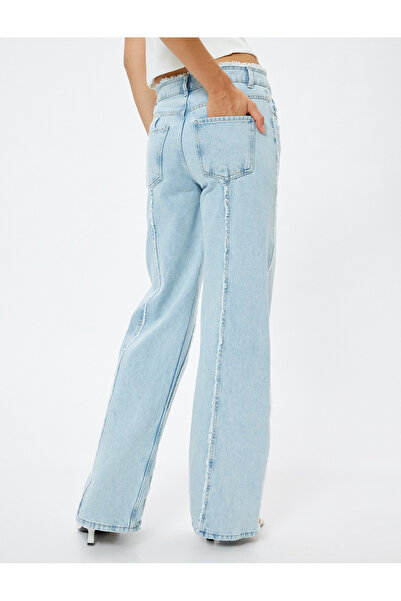 Koton Широкі джинси з кишенями, асиметричними швами та бахромою - Bianca Wide Leg Jeans