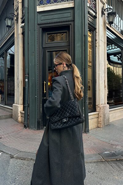 Laluvia Anthrazitfarbener Premium-Mantel mit langer Taille – 2825