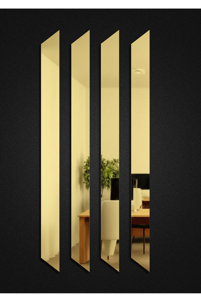 Zevahir Mobilya Dekorasyon 4 Adet Altın Aynalı Pleksi Çerçeve 1.5 Cm En 20 Cm Boy
