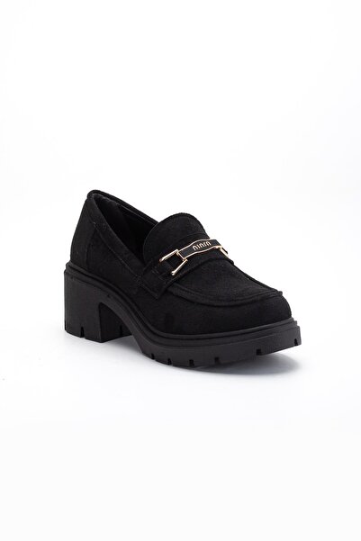 Dilimler Ayakkabı Suede Tractor Sole Buckle Women's Daily Shoes Black