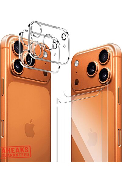 aheaks iPhone 17 Pro Nano Cam Arka Ekran Koruyucu + Kamera Lens Çerçevesi Kor...
