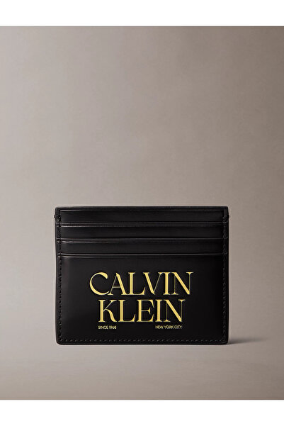Calvin Klein Men's Gold Logo Detailed Multi-Compartment Black Card Holder Lv04D1147G-Ub1