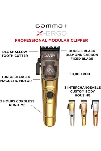 Gamma Piu ماكينة قص الشعر الاحترافية اللاسلكية GAMMA+ X-Ergo بمحرك 9 فولت مزود بشريحة إلكترونية، و3 أغطية مخصصة