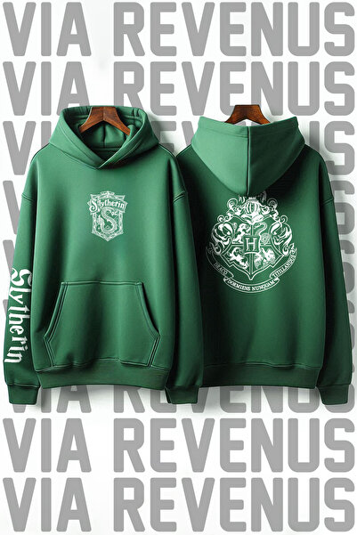Vordevia Slytherin Baskılı Pamuklu Premium Kalite Tüylenmez Kumaş Kapüşonlu Sweatshirt