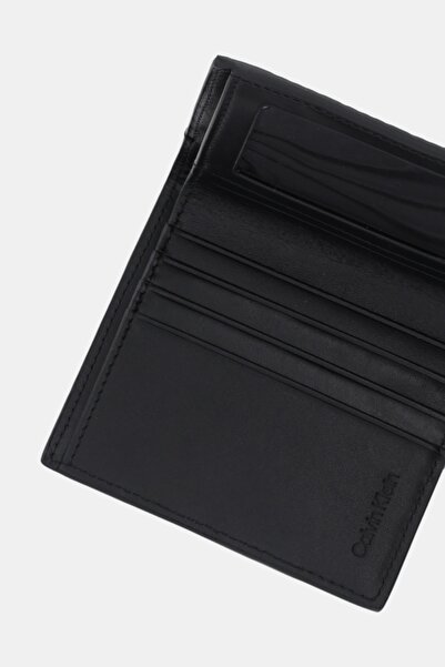 Calvin Klein Men's Leather Unfoldable Card Compartment Ck Pattern Black Wallet Lv04D1127G-Ub1