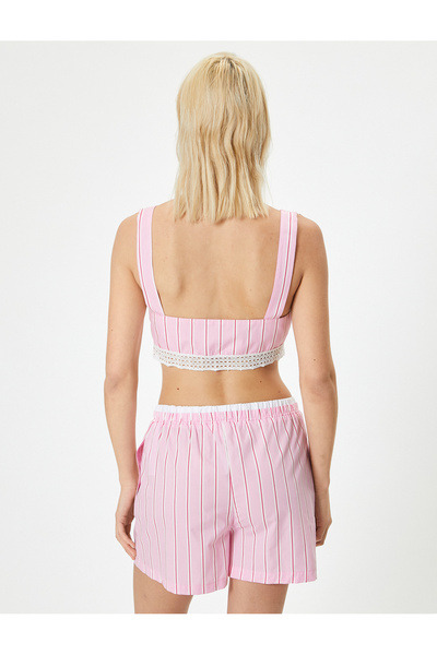 Koton Deep V-Neck Bustier Striped Lace Detailed Slim Fit