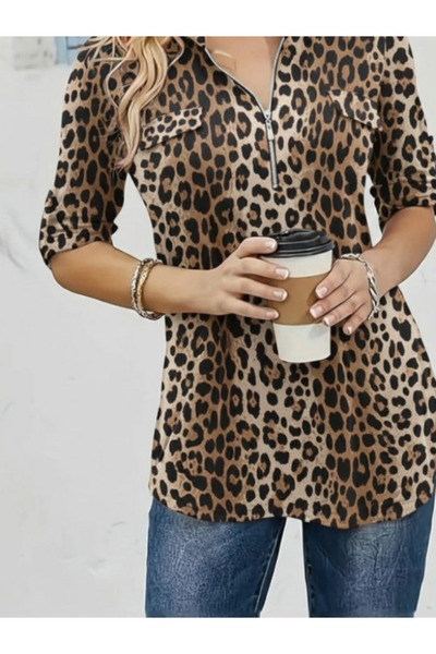 Modayakamoz Νέα σεζόν Γυναικεία μπλούζα με φερμουάρ και μοντέρνο γεωμετρικό σ...